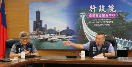 高雄地檢署余彬誠主任檢察官今(14)日率領其團隊拜會南服中心。南服中心執行長許乃文(右起)、南服中心副執行長謝文斌出席本次會議。