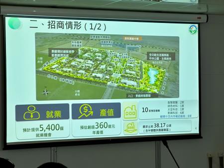 南科屏東園區預計可創造5,400個就業機會、360億元年產值。