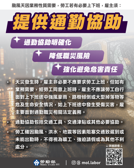 附圖_颱風天因業務性質需要_勞工若有必要上下班_雇主須提供通勤協助
